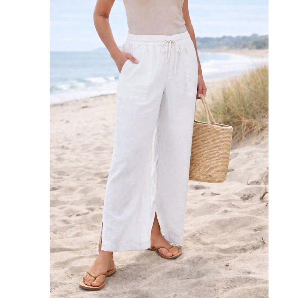 Athleta Women's Retreat Linen Wide Leg Pant Color White Size Large - Picture 8 of 13